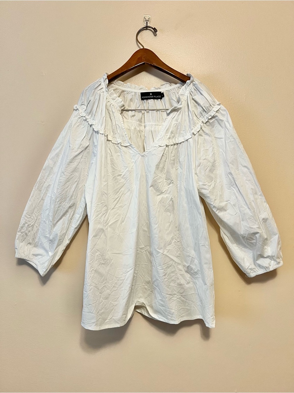 Pomander Place White Ruffled V-Neck Peasant Blouse